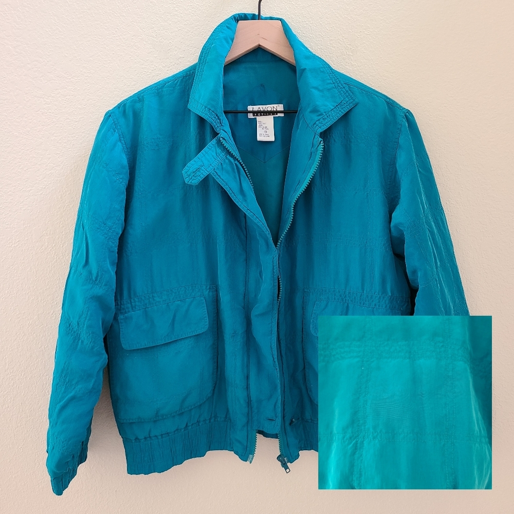 Vintage 100% Silk Washable Teal Bomber Jacket